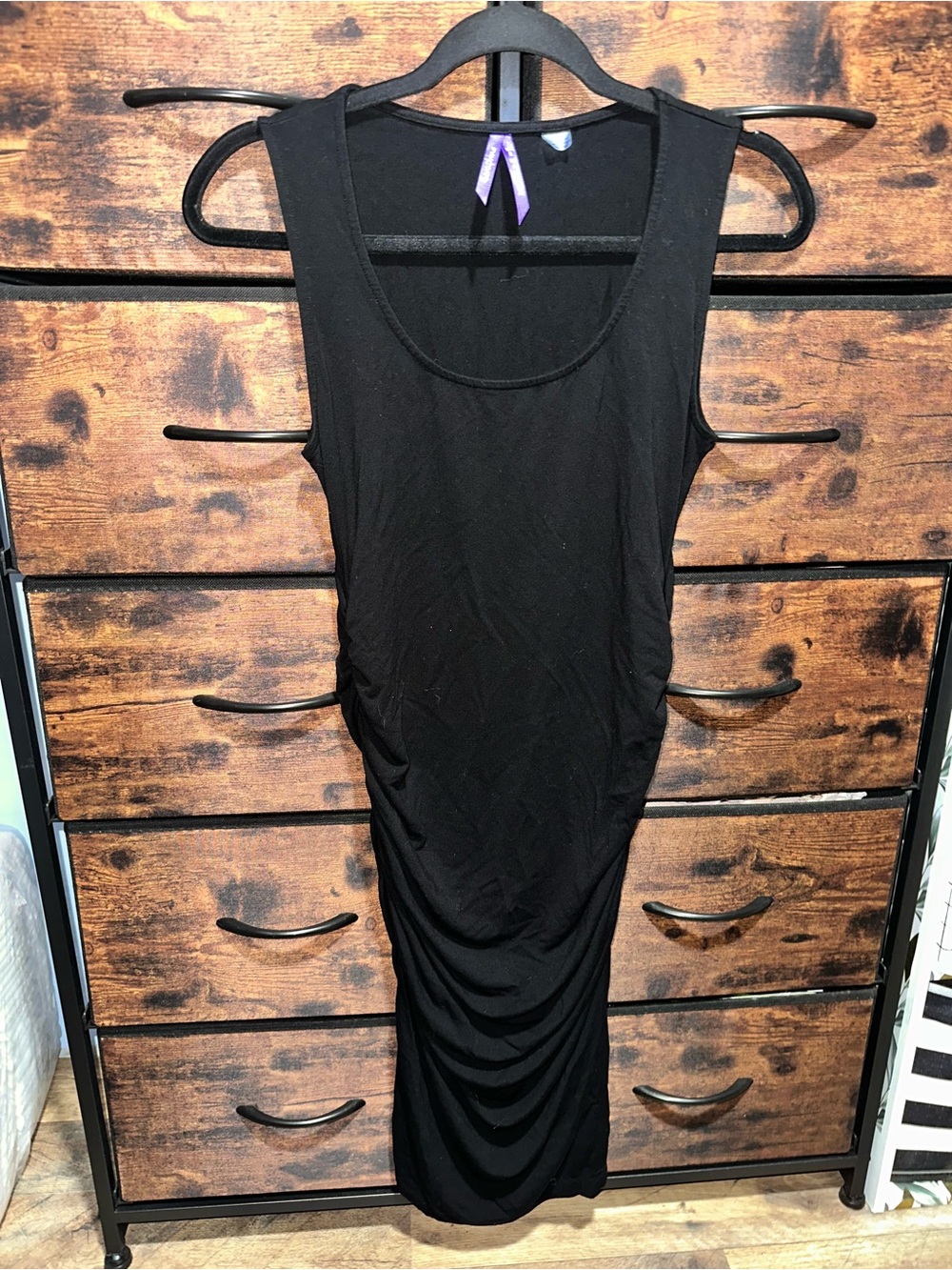 Black Sleeveless Ruched Tank Dress - Maternity Wear